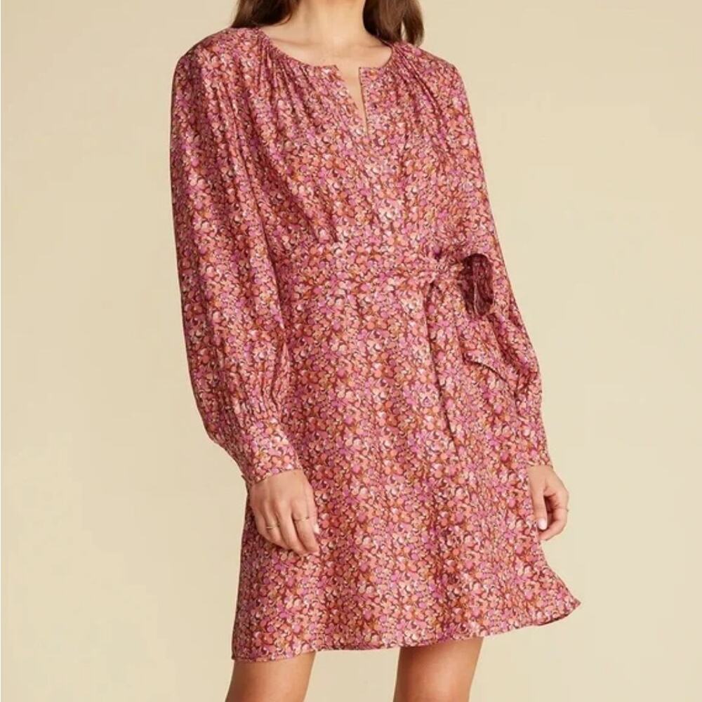Amour Vert Marais Tie Belt Long Sleeve Mini Dress in Rennes Pink